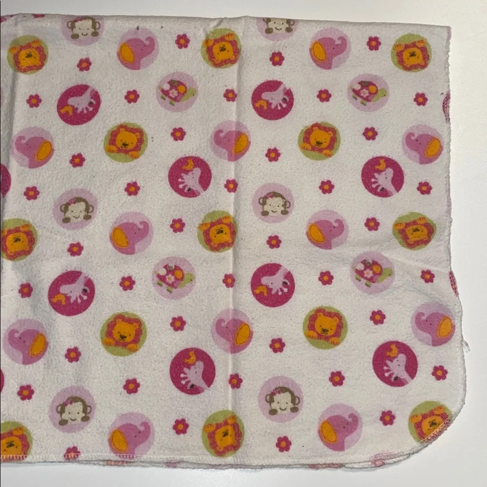 Vintage Tiddliwinks Flannel Baby Receiving Blanket swaddle Pink Animal Flower